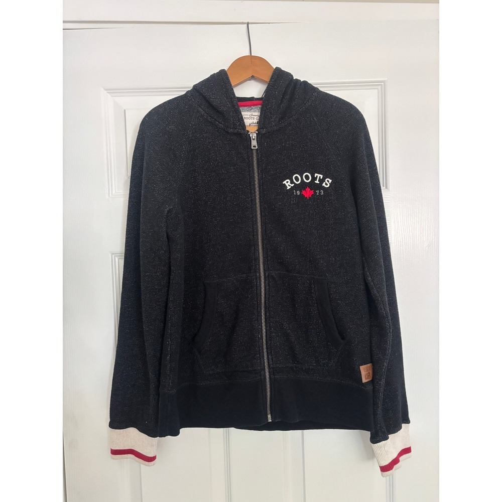Roots Cabin Collection Salt and Pepper Marled Full Zip Hoodie Sweatshirt Size XS